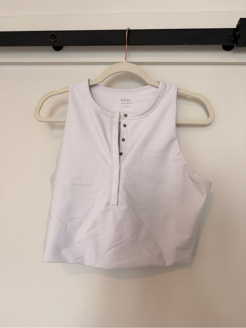 YPB White Ribbed Henley Crop Tank